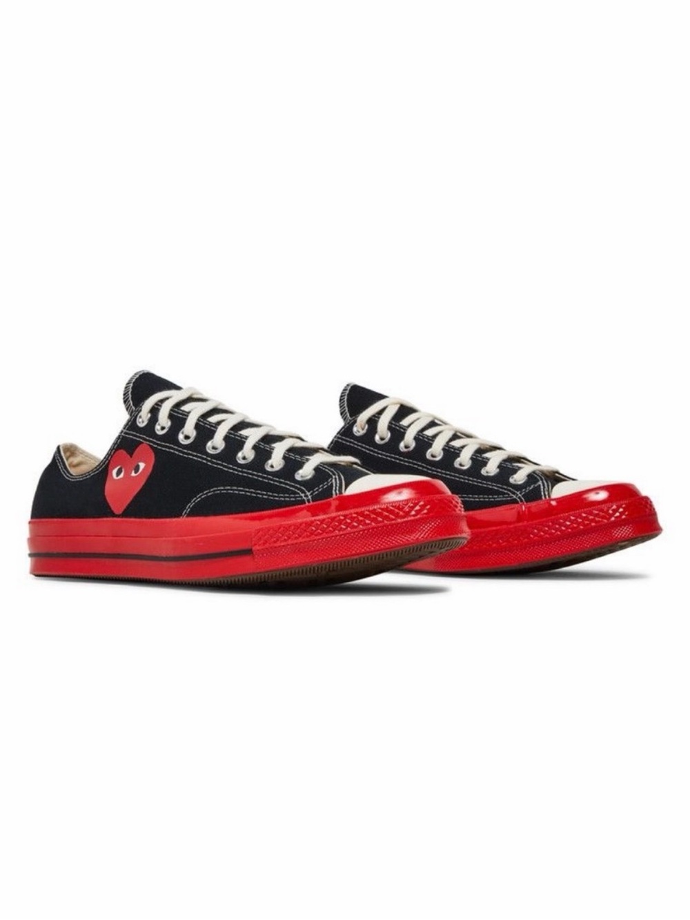 Converse Black Canvas Low-Top Sneakers with Red Heart and Red Sole